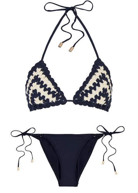 Zimmermann Chintz Crochet Knit Triangle Bikini Bikini 3 Navy