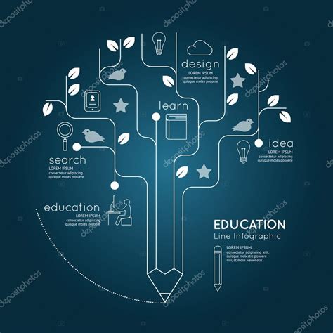 Infographic Education Pencil Tree Outline concept. Stock Vector Image ...