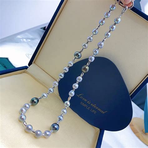 Mm Mm Tahitian Pearl Akoya Gray Pearl Tin Cup Necklace High Luster Etsy