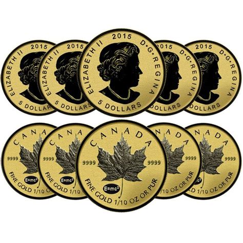 Lot of 10 - 2015 1/10 oz Gold Canadian Maple Leaf E=mc2 Privy Reverse ...