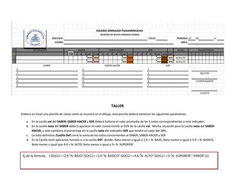 Tal Ler Funcion Si Planilla De Notas Y Operadores Ppt