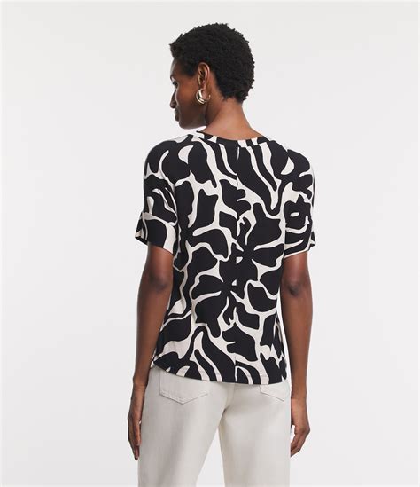 Blusa Em Viscose Com Manga Curta E Estampa Abstrata Preto Branco