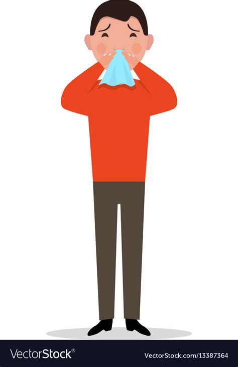 Cartoon man caught cold sneeze ill flu Royalty Free Vector