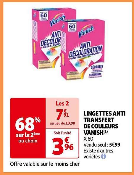 Promo Lingettes Anti Transfert De Couleurs Vanish Chez Auchan