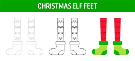 Christmas Elf Feet tracing and coloring worksheet for kids 14371012 ...