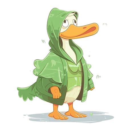 Canard De Dessin Animé Portant Une Veste Verte Vecteur De Personnage D