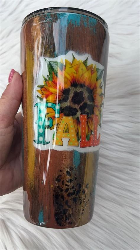 Tumbler Fall Sunflower Patina Leopard Autumn Epoxy Stainless