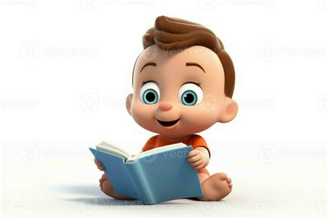 3d cartoon baby reading book learn. Generate Ai 30813131 Stock Photo at Vecteezy