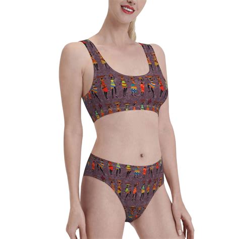 Junzan African Women Print Two Piece Bikini Sets Control Swimsuits High Waisted Bathing Suit U