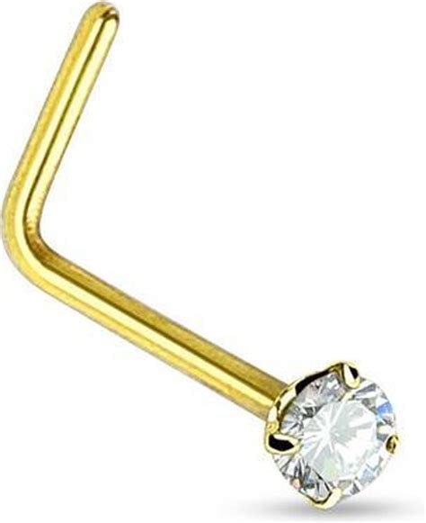 Neus Piercing Gold Plated Rond Steetje Wit Bol