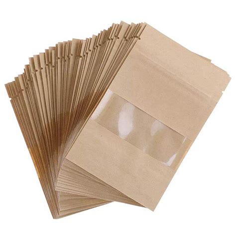 50pcs Set Kantong Kertas Kraft Paper Bags Resealable Zip Lock Kemasan