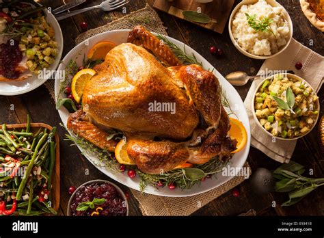 Whole Homemade Thanksgiving Turkey With All The Sides Stock Photo Alamy