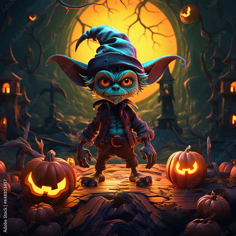 Vibrant Halloween Goblin Illustration in Conceptual Cartoon Style with ...