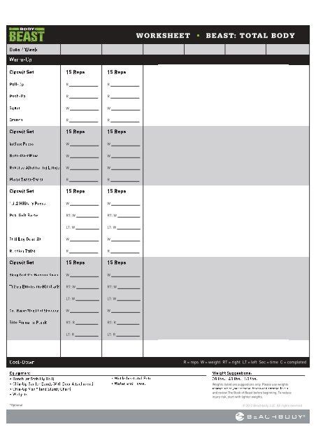 Ultimate Body Beast Worksheets Team Right Now Fitness Beachbody