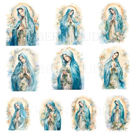 Virgin Mary Clipartbundle 10 High Quality Pngwatercolor Vintage Holy