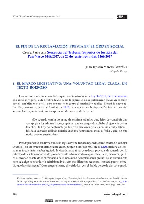 Pdf El Fin De La Reclamaci N Previa En El Orden Social Comentario A