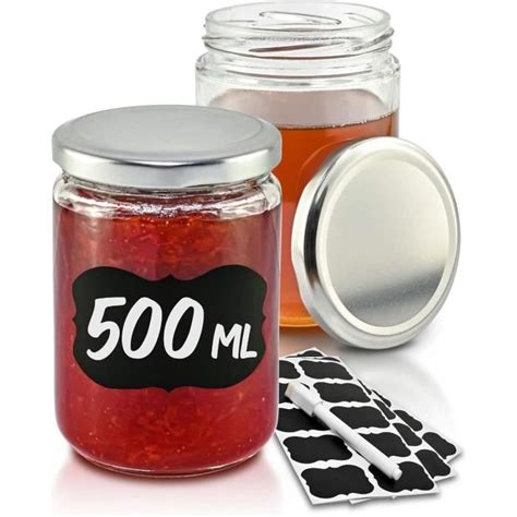 12 Bocaux Alimentaires De 500 Ml Avec Couvercle Etiquettes Pots