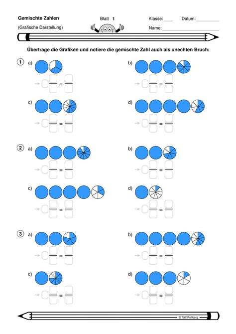 Gemischte Zahlen erkennen Grafiken in Bruch Schreibweise übertragen