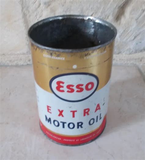 Ancien Pot Bidon D Huile Esso Extra Motor Oil Vintage France Oil Can