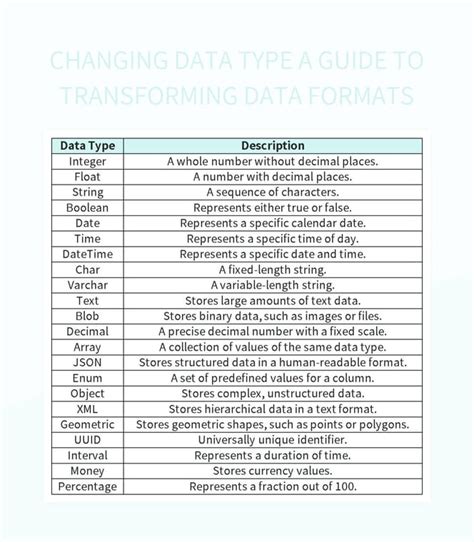 Changing Data Type A Guide To Transforming Data Formats Excel Template