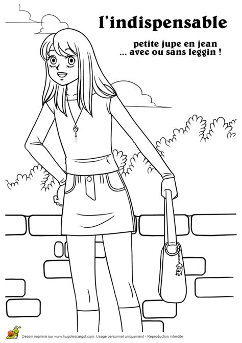 Coloriage Mode Fillette Tenue Jupe Jean Sur Hugolescargot