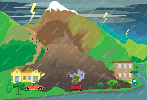 Premium Vector | Landslides occur as a result of heavy rains