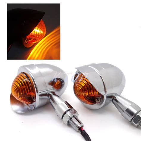 New Universal Metal Chrome Retro Bullet Hat Turn Signal Indicator Amber