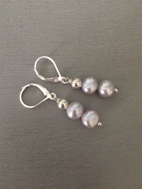 Grey Freshwater Pearl Earrings Sterling Silver Grey Pearl Drop Earrings