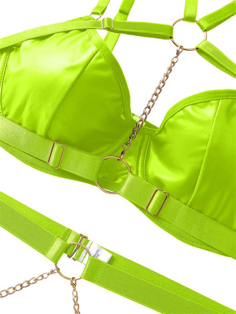 Snapklik Women Sexy Chain Strappy Underwire O Ring Push Up Garter Belt Chocker Lingerie