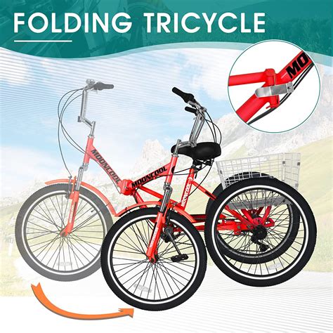 MOONCOOL Folding Tricycle for Adults, 24/26 inch 7 Speed Adult Foldable ...