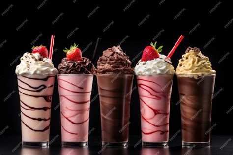 Premium Ai Image Three Milkshakes In Different Flavors Chocolate