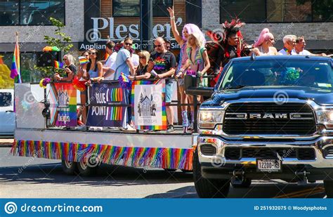 Gay Pride Car Parade Float Turning On To Main Street Editorial Image