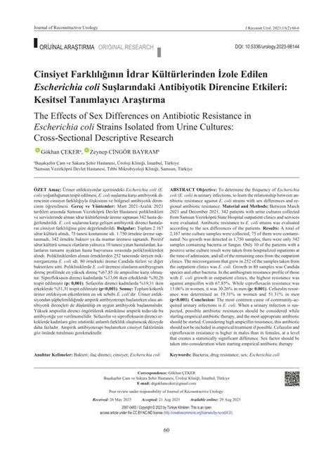 Pdf The Effects Of Sex Differences On Antibiotic Resistance In Escherichia Coli Strains