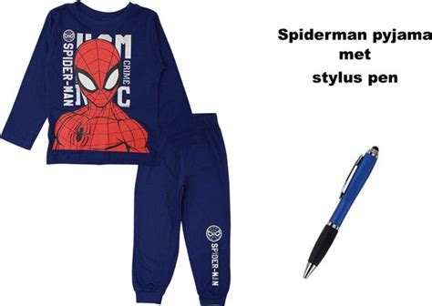 Spiderman Marvel Pyjama Donkerblauw Met Stylus Pen Maat Cm