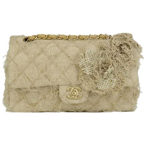 Chanel Runway 2010 Classic Flap Straw Camelia Rope Classic Flap Bag For