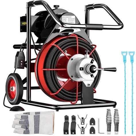 VEVOR Drain Cleaner 50' x 1/2" Drain Cleaning Machine 370W Sewer Clog w/ Cutters 1750R/min with ...