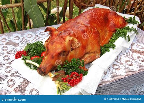 Fried Pig On A Tray Stock Image Image Of Background 149570653