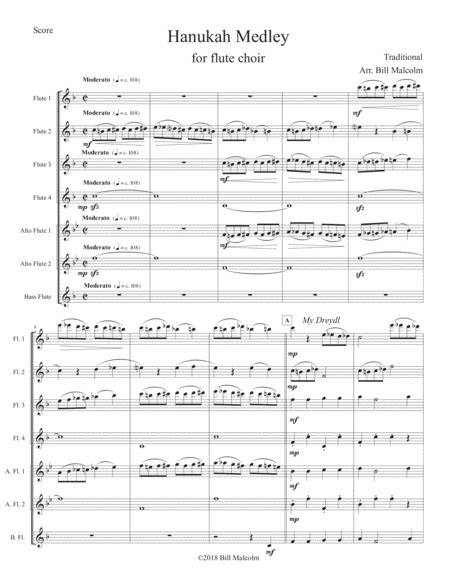 Hanukah Medley Flutes Arr Bill Malcolm Sheet Music Traditional