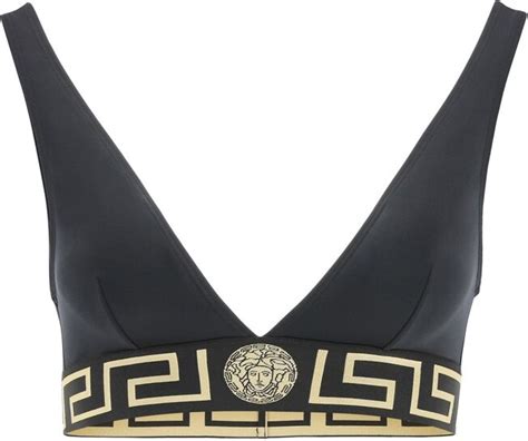 Versace Greca Detailed V Neck Bikini Top Shopstyle Two Piece Swimsuits