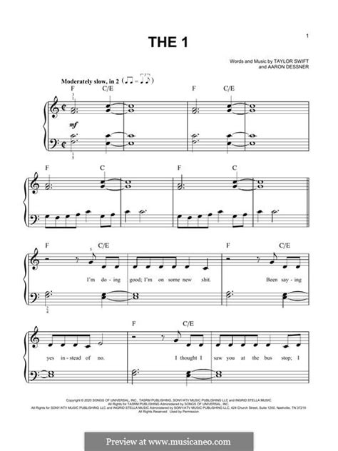 The 1 (Taylor Swift) by A. Dessner - sheet music on MusicaNeo