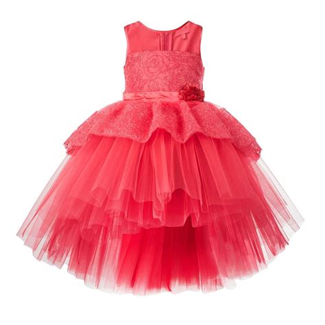 Kids Coral High-Low Girls Party Wear Dress - StarAndDaisy