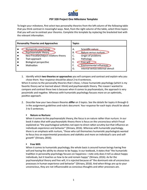 Theories Project 1 Milestone PSY 328 Project One Milestone Template