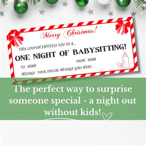 Babysitting Voucher Babysitting Coupons Christmas Printable Voucher