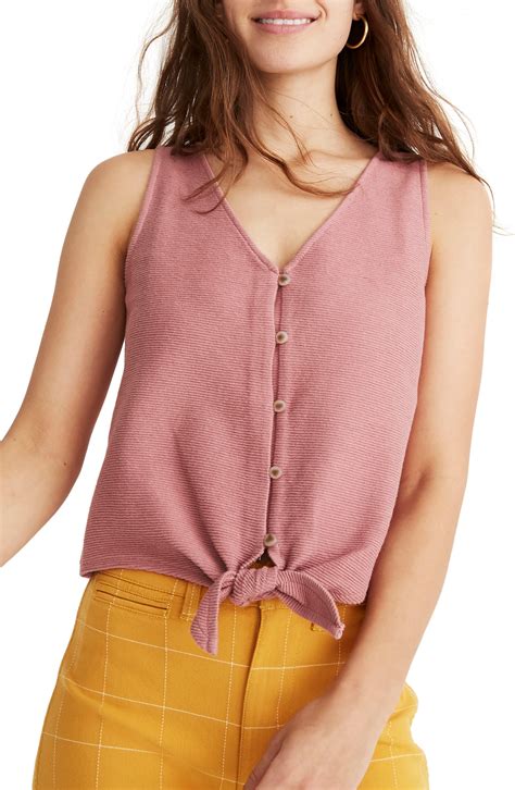 Madewell Texture And Thread Button Front Tie Tank In Pink Lyst