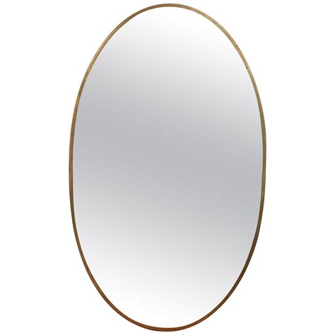 Midcentury Oval Italian Wall Mirror With Brass Frame Circa 1950s At