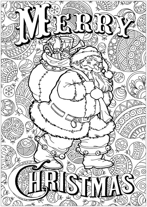 Santa Claus With Text And Background Christmas Coloring Pages For Adults