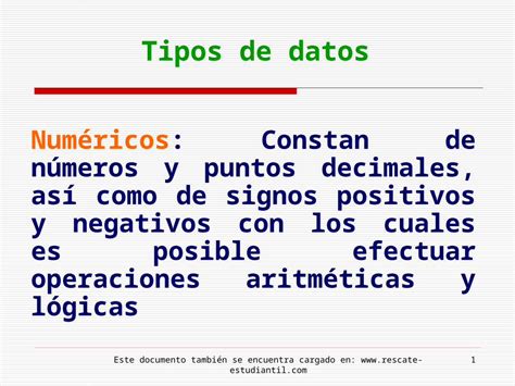 Ppt Tipos De Datos Numéricos Constan De Números Y Puntos Decimales