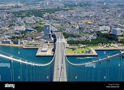 Akashi Kaikyo Bridge In Kobe Japan Viewed From Nearly 300 Meters Up