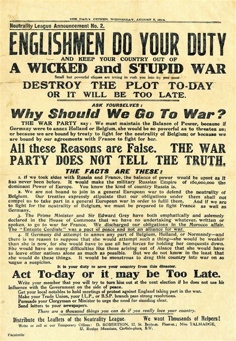 Neutrality League Announcement No. 2, 1914 > National Museum of the United States Air Force ...