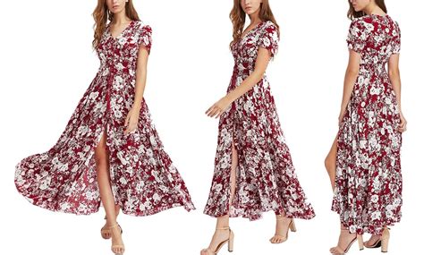 Maxi Kleid Mit Blumen Design Groupon